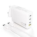 100W USB C Plug Charger, 4-Port GAN Fast Compact Wall Charger for Mac Book Pro/Air iPad/Pro iPhone 13/14 Pro,Google Pixelbook, ThinkPad, Dell XPS, Galaxy S23/S22/S20,and More