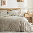 JELLYMONI Linen Grey 100% Washed Cotton Linen Like Textured Duvet Cover Set, 3pcs Luxury Soft Bedding Set with Buttons Closure. Solid Color Pattern Duvet Cover King Size(No Comforter)