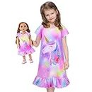 ICOSY Matching Girls & Doll Nightgowns Clothes Unicorn Pajamas Sleepwear Outfit for Girls and American 18" Girl Doll