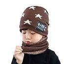 MOMISY Kids Winter Hat and Scarf Set, 2Pcs Warm Knit Beanie Cap and Scarf for 5-10 Years Old Boys and Girls (Brown S)