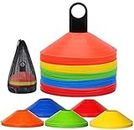 xuntuo Soccer Disc Cones, 50 Pcs Sets Football Cones Sport Agility Safety Football Training Cones Set Perfect for Kid, Field Space Marker with Plastic Holder/Carrying Bag