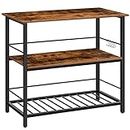 HOOBRO Kitchen Island with Wine Rack, Industrial Kitchen Counter with Hooks and Protective Rails, 3 Tier Kitchen Shelf with Large Workstation, Easy Assembly, Rustic Brown BF02ZD01