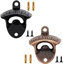 2PCS Cast Iron Wall Mounted Bottle Opener Vintage Rustic with Screws for Home Garden Bar KTV Hotel - Great Gifts for Men Dad Husband (Brass & Black)