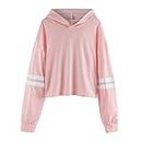 Skyonenct 4 to 13 Years Striped Clothes Tops Sleeve Short Pullover Sweatshirts Teen Kids Hoodies Hooded Long Girls Girls Tops (f-Pink#hj, 10-11 Years)