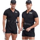 Men Bodysuit Dress Up Costume Halloween Romper Security Guard Uniform Erotic