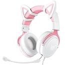 Wired Gaming Headsets with Detachable Microphone, Girls Cat Ears Headphones, LED Light, Over-Ear Headphone for PC,PS4,PS5,Xbox,Switch, Surround Sound & Soft Memory Foam Earcups, Cute