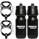 GEMFUL Bike Water Bottles with Bicycle Holder 750ml Mtb Cycling Squeeze 24 oz Sport Bottle 2 Pack Black