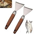 HIDRUO Stainless Steel Sharp Fish Scale Remover, Portable Fish Scale Remover, Stainless Steel Fish Scale Remover (2pcs Brown)