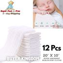 12 Cloth Diapers Reusable Washable Cotton Burp Cloth White Washcloths Absorbent