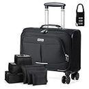 Lekebobor Rolling Laptop Bag, Rolling Briefcase for Women Fits Up to 17.3 Inch Laptop Briefcase on Wheels,Quilted Black, Black with 6 Packing Cubes, L, Commercial Affairs
