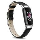Fintie Bands Compatible with Fitbit Luxe, Soft Genuine Leather Replacement Strap Wrist Band, Black