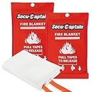 SecuCaptain Emergency Fire Blanket for Home and Kitchen - 2 Pack 40"x40" Flame Suppression Fiberglass Fire Blankets for House Camping Car Office Warehouse Emergency Survival Safety