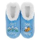 Snoozies Pairables Super Soft Sherpa Womens House Slippers - Don't Worry Bee Happy (Blue, medium)