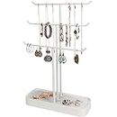 JackCubeDesign Metal 3 Tier Jewellery Display Stand Tree Organiser Bracelet Necklace Holder Rack Hanger Tower with Earring Ring Tray Storage Tabletop(White, 30.7 x 10.4 x 40.8 cm) – :MK320F