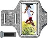 JETech Phone Armband Holder with Key Holder and Card Slot for Phone Upto 6.2 inch, iPhone 14 Pro/14/13 Pro/13/12/11/XR/XS/X/8, Galaxy S23/S22, Pixel 7a/6a, Water Resistant, Adjustable Band, Grey