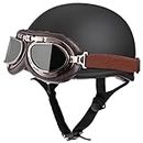Demi-Casque，Vintage Half Shell Moped Crash Helmet，Dot/ECEApproved Vespa Motorcycle Half Helmet with Goggles,for Men Women Adults Scooters Bicycle Ski (Color : B, Size : M=55-56CM)