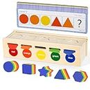 Joyreal Montessori Toys for 1 2 3 Year Old Wooden Sorting Toys for Toddlers with Matching Box, Shape Sorter Color Matching Preschool Educational Learning Toy Gifts for Boys Girls