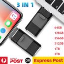 64GB-2TB USB3.0 Memory Photo Stick Flash Drive For iPhone 7 8 X 11 12 13 14 iPad