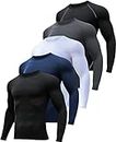 HOPLYNN 5 Pack Compression Shirts Men Long Sleeve Rash Guard Athletic Baselayer Undershirt Gear Tshirt for Sports Workout, 2 Black 1 White 1 Blue 1gray, X-Large