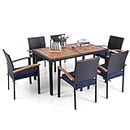 Sophia & William Rattan 7 Pieces Patio Dining Sets with Cushions, Outdoor PE Rattan Chairs and Acacia Wood Table Set for 6 People, Modern Conversation Furniture for Porch Poolside Backyard Balcony
