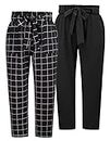 Hanna Nikole Women's Casual Pants Plus Size Bow Tie Waist Pants with Pocket for Work Business 2PC Set