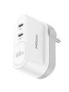 MOOSH 65W Gan Power Charger Dual USB Type C Power Delivery Foldable Plug Bis Certified Gan Wall Charger 65W for Android & iPhone Cellular Phone, Earpods, White