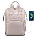 VSNOON Laptop Backpack for Women,15.6 Inch Stylish Laptop Rucksack Wide Open, Travel Backpack with USB Charging Port, Water Resistant Travel Business Work Bag Computer Backpack for Men, Pink