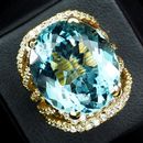 Luxurious Aquamarine Blue Oval 23.30 Ct. 925 Sterling Silver Gold Ring Size 5.75
