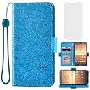 Compatible with Moto E5 Play E 5 Cruise 5E Go Wallet Case Tempered Glass Screen Protector Card Holder Stand Magnetic Leather Flip Phone Cover for Motorola MotoE5play MotoE5 E5play Women Men Blue
