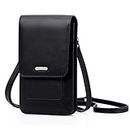 Peacocktion Small Crossbody Cell Phone Bag for Women, Leather Shoulder Bag Card Holder Phone Wallet Purse, Black