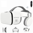 3D Virtual Reality VR Headset with Wireless Remote Bluetooth, VR Glasses for Movies & Video Games IMAX, Compatible for Android iOS iPhone 12 11 Pro Max Mini X R S Samsung 4.7-6.2" Cellphone (White)