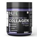 INLIFE Japanese Hydrolyzed Collagen Peptides Powder Clinically Proven Ingredient, Type 1 & 3, Skin Health, Bone Health Supplement for Men & Women (Unflavoured, Collagen, 200g)