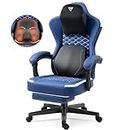 Vigosit Gaming Stuhl mit beheizter Massage Lendenwirbelstütze, Ergonomischer Gaming Computer Stuhl mit Taschenfederkissen und Fußstütze, Recliner High Back PC Stuhl für Erwachsene, blau