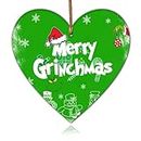 Grinch Gifts Christmas Wooden Heart Sign, Grinch Christmas Decorations Wooden Hanging Love Heart Plaque,Memorial Christmas Ornaments Grinch Elf Xmas Tree Decorations,Christmas Party Supplies