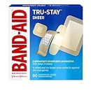 Bandages adhésifs Tru-Stay Sheer Strips de Band-Aid pour les premiers soins et le soin des plaies, tailles assorties, 80 unités