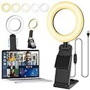 GerTong 5'' Laptop Selfie Ring Light with Stand - Mini Desk LED Phone Ring Light with Dimmable 5 Modes 10 Brightness Level for Makeup Streaming Webcam - All-in-one Stand Compatible with Smartphone