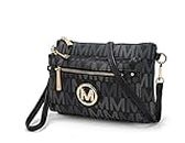 MKF Crossbody Bag for Women, Wristlet Strap – PU Leather Shoulder Handbag – Small Pocketbook Messenger Purse Black