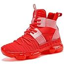 JMFCHI Kids Basketball Shoes High-top Sports Shoes Sneakers Durable Lace-up Non-Slip Running Shoes Secure for Little Kids Big Kids and Boys Girls, Red-8119, 4 Big Kid