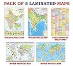India & World Map ( Both Political & Physical ) with Constitution of India Chart | LAMINATED | SET OF 5 | Useful for UPSC, SSC, IES and other competitive exams
