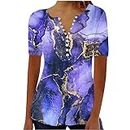 Generic Black Button Up Shirt Women Summer V-Neck Print Pullover Trendy Casual Loose Fit Top Short Sleeve Blouses Tops, 2-purple, 3X-Large