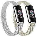 Vancle 2 Pack Metal Bands for Fitbit Luxe Bands Women Men, Milanese Loop Magnetic Stainless Steel Mesh Strap for Fitbit Luxe/Fitbit Luxe Special Edition Fitness Tracker (Silver/Champagne)