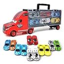 Camión de Transporte Transportador de Automóviles con 12 Coches Maletín portacoches Juguete para Niños y Niñas (rojo)