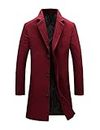 Tanming Men's Casual Lapel Collar Wool Blend Single Breasted Mid-Length Top Coats（Red-XL）