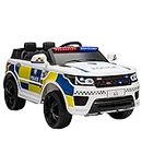 HOMCOM 12V Kids Electric Ride On Police Car 2 Motors with Parental Remote Control Siren Flashing Lights USB Bluetooth Portable for 3-6 Years White