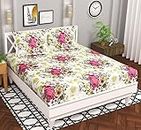 BSB HOME Microfiber 144 TC Aspire 2.O Collections Soft Breathable Wrinklefree Floral Printed Double Bedsheets with 2 Regular Size Pillow Covers, Color White Green Pink Rose