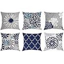 Airbin Set of 6 Pillow Covers, Modern Daisy Pillows Case, Decorative Outdoor Linen Square Throw Pillow Covers Set for Couch, Sofa, Bed and Car, 18x18 Inch 45 x 45 cm
