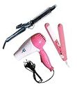 Arzet Combo of Professional Mini Hair Straightener & 471B Hair Curling Rod With Folding 1290-B Hair Dryer With 2 Speed Control-Multicolour