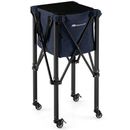 Costway Lightweight Foldable Tennis Ball Teaching Cart with Wheels and Removable Bag-Blue