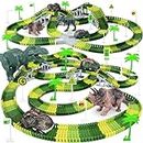 Dinosaur Toys, 252 PCS Create A Dinosaur World Road Race Tracks, Flexible Track Playset, 2pcs Dinosaur Car for 3 4 5 6 Year Old Boys Girls Best Gift