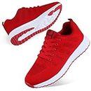 WYSBAOSHU Women's Breathable Running Sneakers Ladies Running Shoes Lightweight Sport Tennis Athletic Gym Shoes Casual Lace Up Trainers Red 6 US